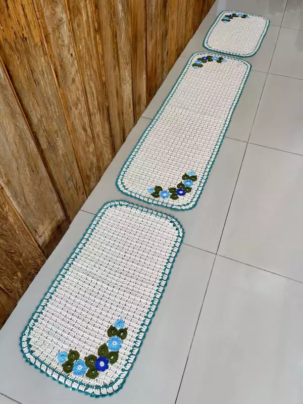 JOGO PASS. FLORAL BORDADO FLOR DE SEDA LATERAL