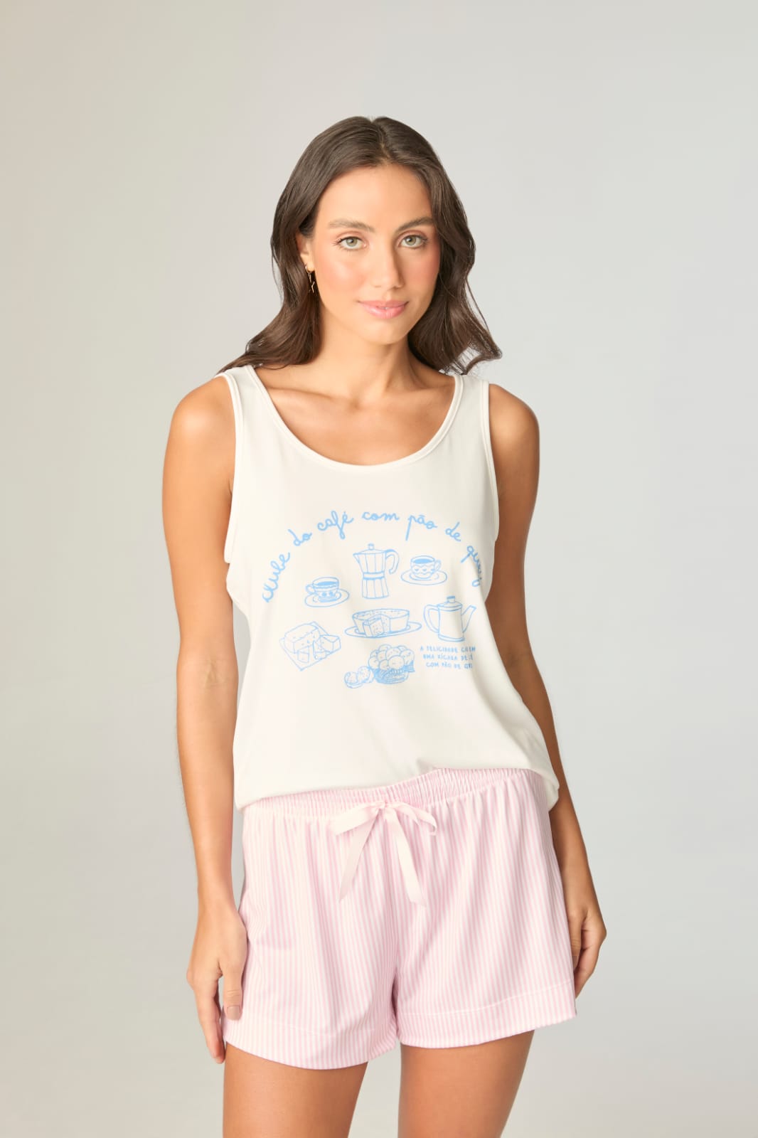 Pijama regata malha peach