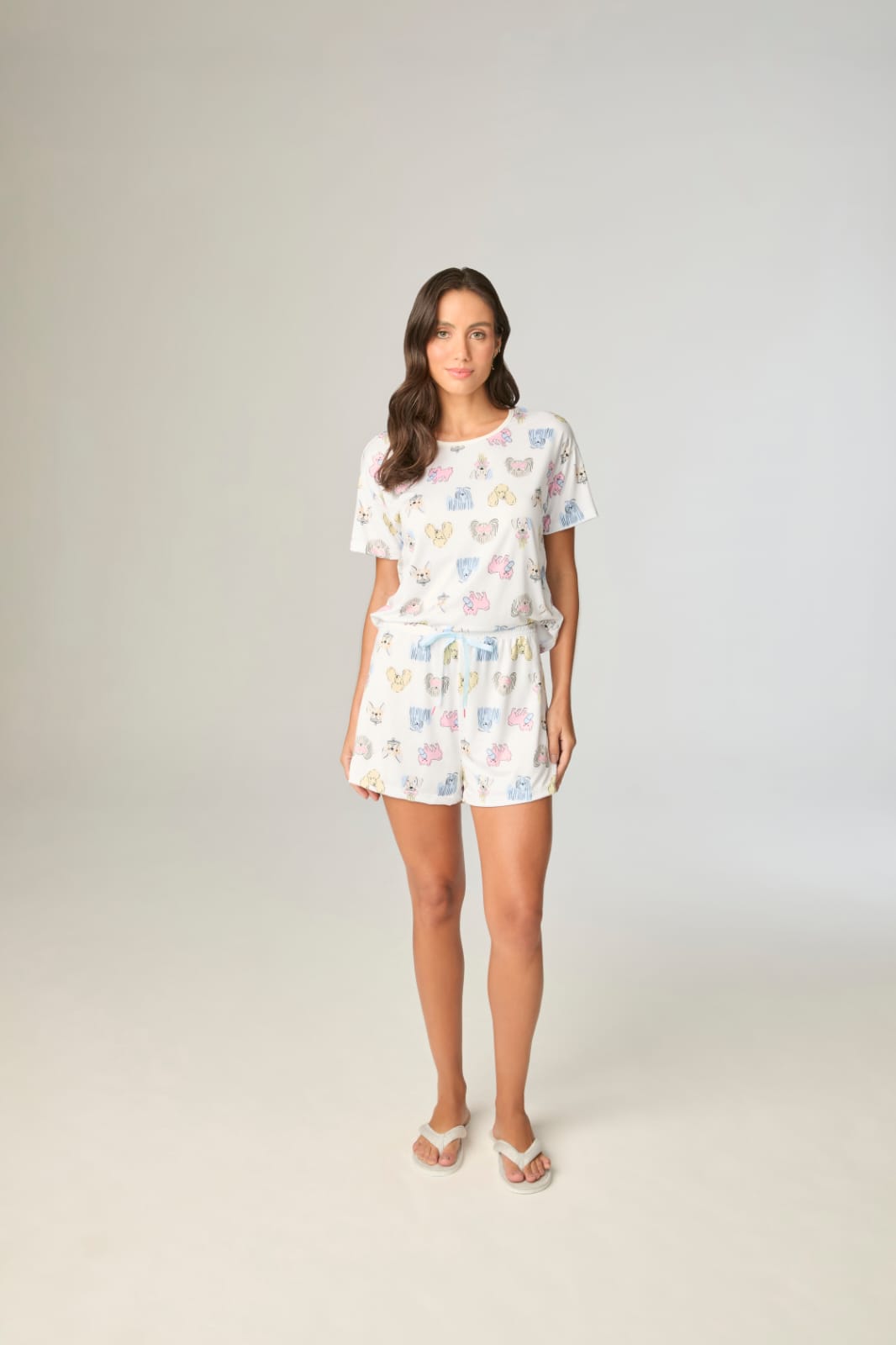 Pijama malha peach com short cachorros