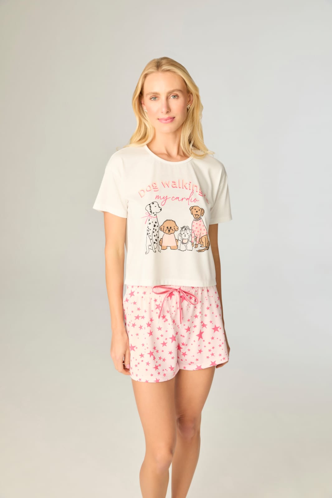 Pijama malha pv com short estrelas