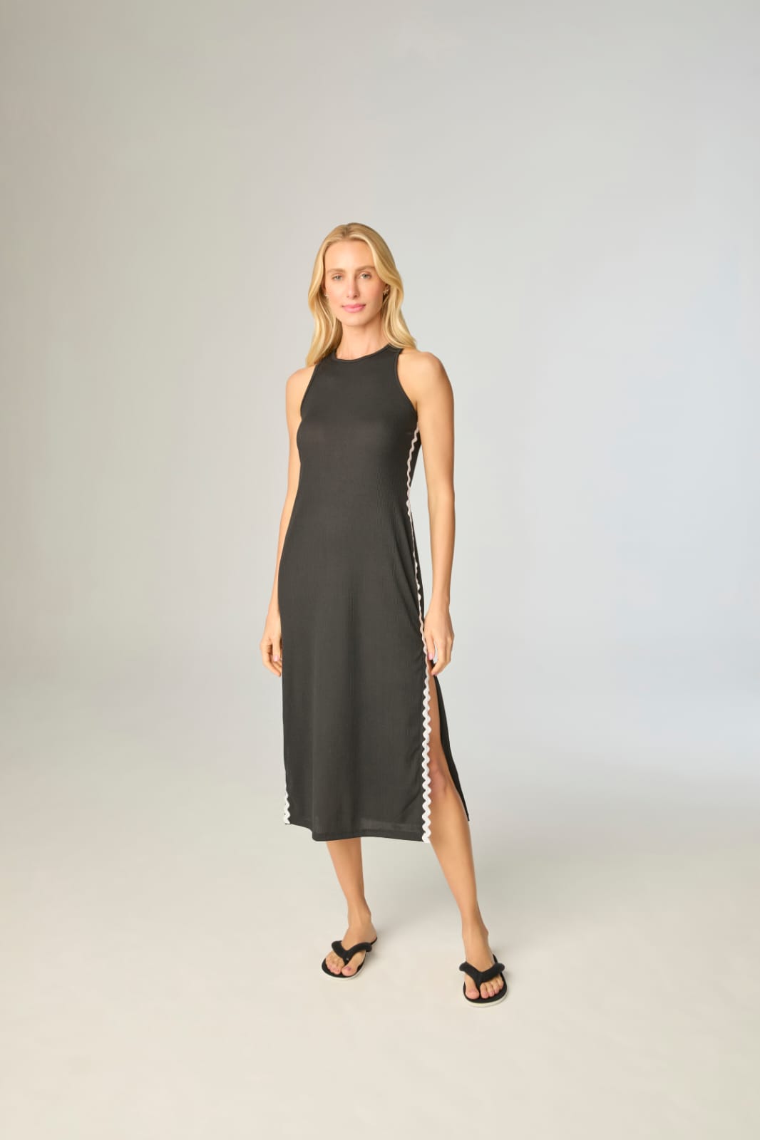 Camisola midi malha canelada lisa