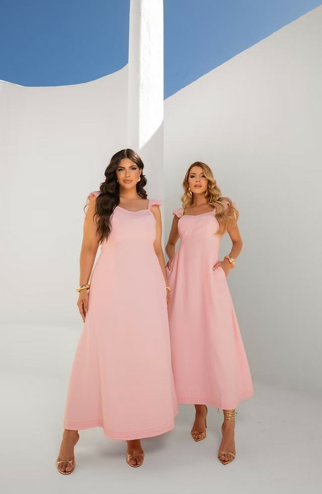 VESTIDO MIDI PESPONTADO